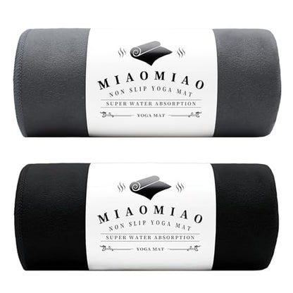 MIAOMIAO 2 Pack Non-Slip Hot Yoga Towel Set,Super Absorbent Microfiber in, 24.5" x 72" - Anti-Slip, Injury Free Design for Pilates, Yoga Mats, Exercise, and Fitness Gear Carbon Grey/Black - color: Z-carbon Grey/Black(2 Pack)