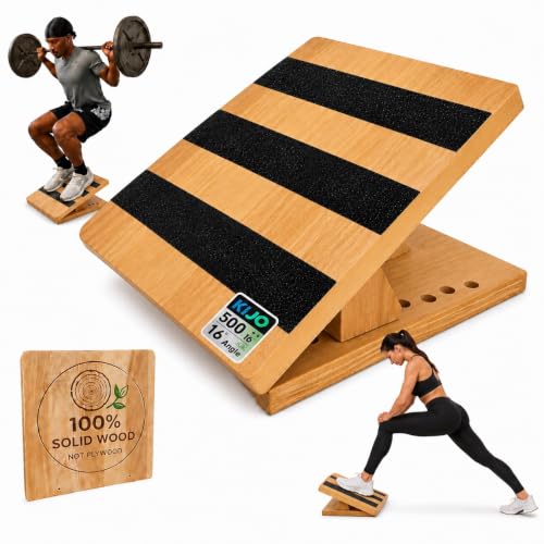 16-Level Adjustable Solid Wooden Slant Board for Squats – 550 lbs Heavy Duty Squat Wedge for Weightlifting & Ankle Mobility – Incline Board for Calf Raises & Leg Day Training