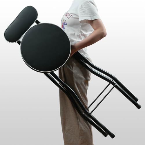 UWEAR 1 PCS Folding Bar Stool with Back, Tall Foldable Stool Seat Padded Portable Stools Counter Height Foldable Stools Chairs Collapsible Stool for Adults Kitchen Island (Black) - color: Black
