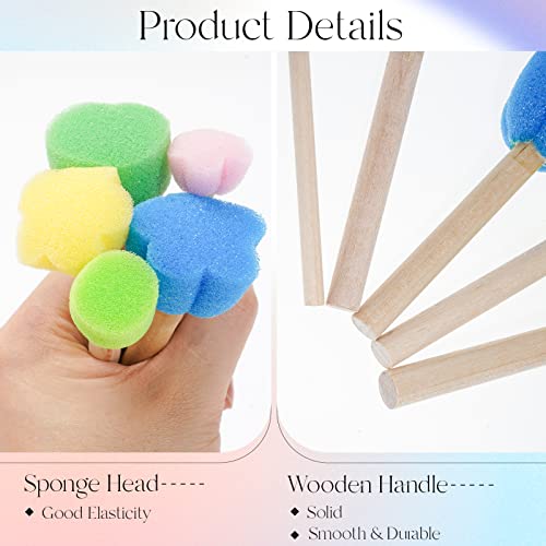 15 Pieces Sponge Stamps Kids Painting Brush with Wooden Handle Mini Cute Round and Flower Shapes for Painting, DIY, Craft, Scrapbooking, Drawing, Ink, Card Making, Multicolor