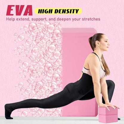 Wettarn 6 Pack Yoga Blocks 9 x 6 x 4 Inch EVA Foam, Lightweight | Non Slip, Yoga Props Accessories for Pilates, Stretching and Meditation - color: Pink