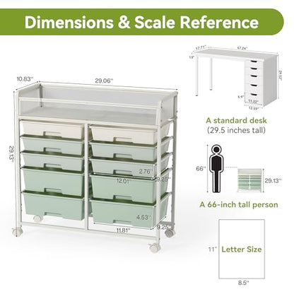 2 Pack Craft Cart with Wheels, Stylish Rolling Craft Cart with 10 Drawers, Art Cart Organizer and Storage, Rolling Utility Cart with Handles for Organizing Crafts, Yarn, Toys, School Supplies, etc - size: 10-Drawers(2 Pack)