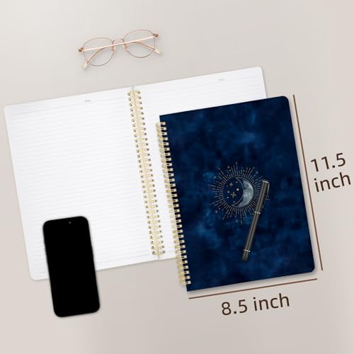 Cute Spiral Notebook journal A4 Aesthetic Pretty Design for Women Girls Kawaii with Pocket, 8.5 x 11 inch, Lined, Blue Moon - color: Blue Moon, style: Lined