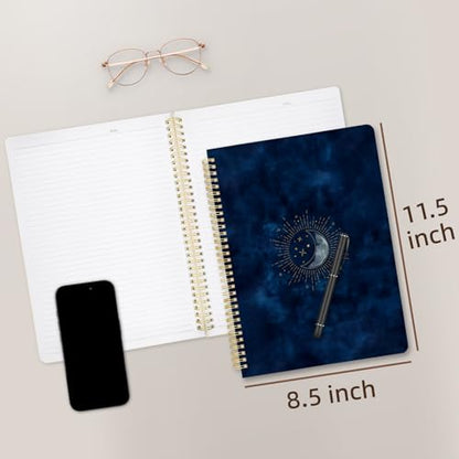 Cute Spiral Notebook journal A4 Aesthetic Pretty Design for Women Girls Kawaii with Pocket, 8.5 x 11 inch, Lined, Blue Moon - color: Blue Moon, style: Lined