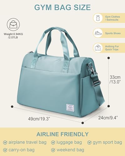 Travel Weekender Bags with Shoe Compartment Overnight Bag Light Blue | Personal Item Travel Bag with Wet Pocket Carry On Bag with Laptop Compartment Duffle Bag for Sports Travel Gym Essential - color: K4-Light Blue