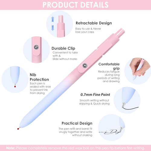 Gel Pens,5pcs 0.7mm Quick Dry Black Ink Fine Point Pens With Smooth Writing | Gradient Color Cute Quick Dry Pens for Journaling Note Taking, Silent Click No Smear Nebula Pen Set, Stocking Stuffers - color: Multicolor & 5 Gradient