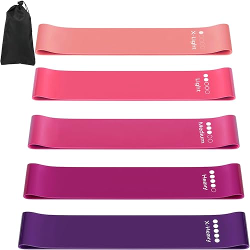 Resistance Bands for Working Out, Latex Exercise Bands Set of 5, Elastic Bands for Exercise with Workout Guide and Carry Bag, Fitness Bands for Strength Training, Yoga, Pilates, Home Workout - color: Pink + Purple [Set of 5]