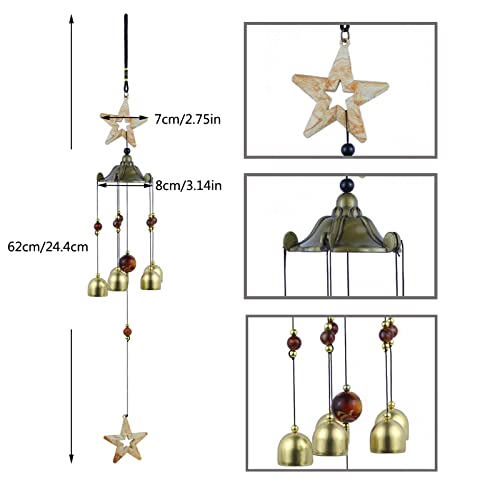 Star Wind Chimes for Outside with 5 Brzone Chime Bells, Rustic Wind Chime Hanging Decor for Garden Patio Yard - size: Star