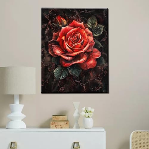 Tucocoo Dark Red Rose DIY Paint by Numbers for Adults Amazing Flowers Blooming in Black Background Airbrush Gothic Style DIY Oil Painting Acrylic Paint Art Painting Kit Canvas 16x20 Inch（DIY Frame ） - color: Eye Flowers 05, size: 16''x20''(DIY Frame)