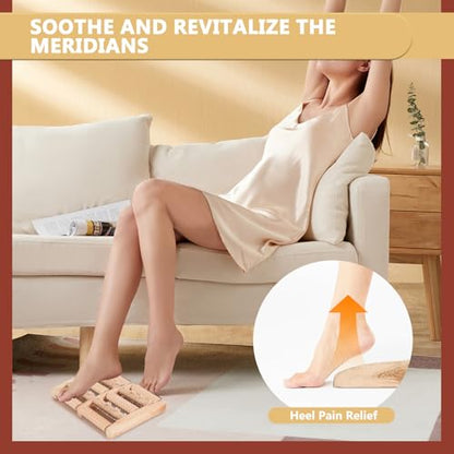 Wooden Foot Massage Roller, Wood Foot Roller for Plantar Fasciitis, Manual Physical Foot Therapy Roller Massage Tools for Feet Pain Relief Muscle Relaxation Men Women Elderly (5 Row Dual Gear)