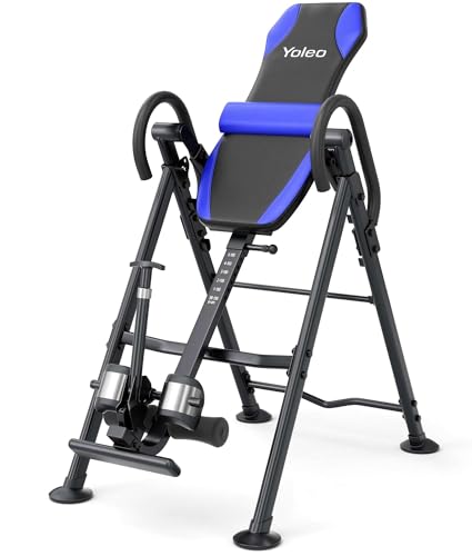 YOLEO Gravity Inversion Table for Back Pain Relief 2026 New Inversion Table | w/Lumbar Support, Easy to Assemble, Back Stretcher Machine 300 lbs - color: Grayish Blue