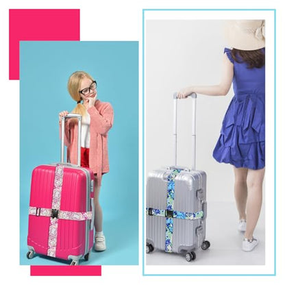 6 Pieces Luggage Straps Patterned Luggage Strap Suitcase Straps Luggage Belt Adjustable Travel Luggage Belt Strap with Quick Release Buckle, 2 inches Wide by 72 inches Long (Feather Style) - style: Feather Style