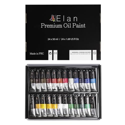 Elan Professional Oil Paint Set, 24 Vibrant Colors Tubes 1.7fl oz, Oil Paints for Canvas Painting, Art Paints for Adults & Artists - color: Oil, style: 24x1.7 Oz