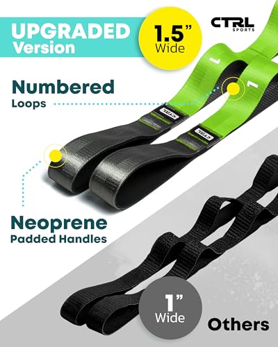 Stretching Strap with Loops - Non Elastic Yoga Strap for Physical Therapy - style: 12 Loops - Green
