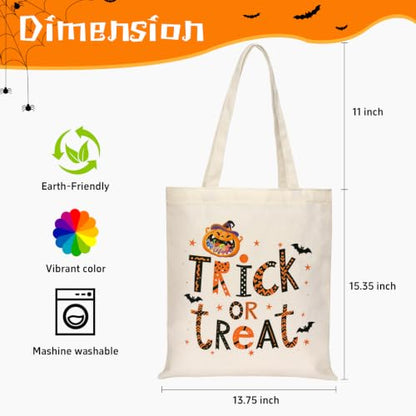 Canvas Tote Bag with Zipper for Women, Halloween Trick or Treat Bags Bulk | 13.8" x 15.3" Fashionable Two-Tone Cotton Tote Bag for Crafts, DIY Your Creative Designs - color: [A0] Halloween - Beige