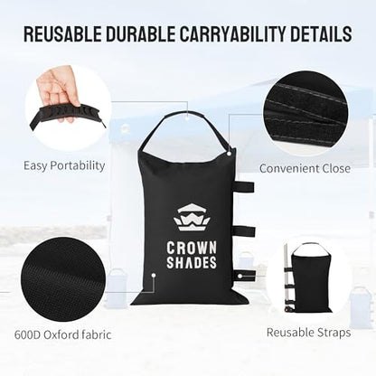 CROWN SHADES Sand Bags for Canopy Legs, 150 LBS, Black (Unfilled) - color: Black, size: 150lbs