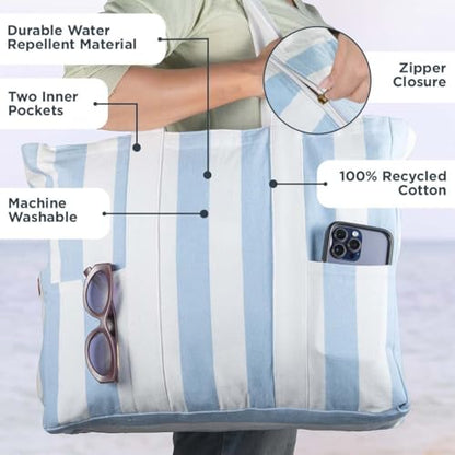 Folkulture Beach Tote Bags For Women, Beach Must Haves 2026-18x15 Inch | Waterproof,Sandproof, Large Tote Bags for Women, Swimming Pool, Beach Essentials, Simple Modern Pool Bag, Bolsos Para Mujeres - color: Ice Blue - Stripes