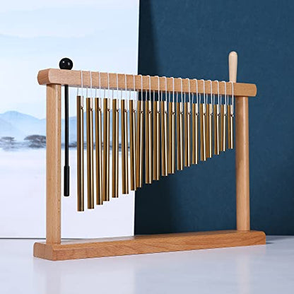 MIHEY 20 Note Bar Chimes Percussion Instrument | Tabletop Golden Wind Chime with Stand & Mallet for Sound Healing, Meditation & Music Therapy - color: Golden