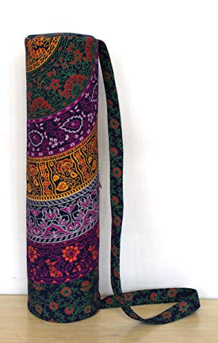 INDIAN CRAFT CASTLE ICC Yoga Mat Bag Carrier Full-Zip Exercise Yoga Mat Carry Bag for Women Men with Multi-Functional Storage Pockets and Adjustable Shoulder Strap 26X6 Inches - style: Purple 6 Flower