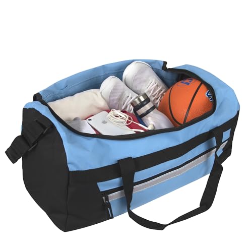 40 Liter, 22 Inch Reflective Duffle Bag with Shoulder Strap for Men, Women, Travel - color: Light Blue