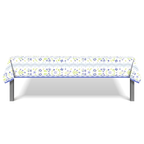 1Pc Blue Flowers Party Plastic Tablecloth 54 x 87 Inch Long Table Cover, Fresh Wildflowers Party Tablecover for Floral Theme Kids Baby Shower Birthday Dinner Picnic Kitchen Event - color: Blue Flowers