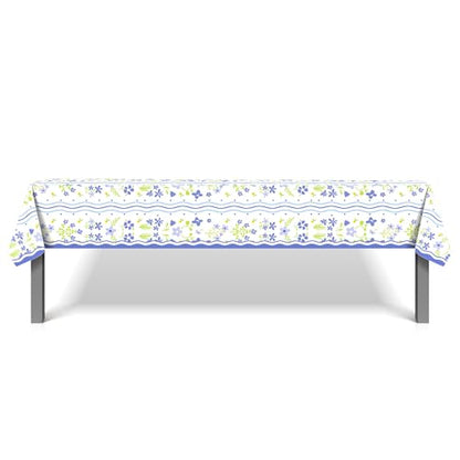 1Pc Blue Flowers Party Plastic Tablecloth 54 x 87 Inch Long Table Cover, Fresh Wildflowers Party Tablecover for Floral Theme Kids Baby Shower Birthday Dinner Picnic Kitchen Event - color: Blue Flowers