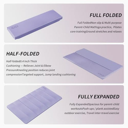 Foldable Yoga Mat Extra Large (74.0" x 47.2" x 0.4") | Double-Sided Non-Slip,Extra Wide Foldable Design,10mm Extra Thick ,Exercise Mat for Gym, Studio, Travel, Home Use - color: Light Purple