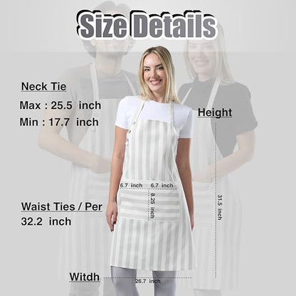 TOSHEX Kitchen Apron Cotton Waterdrop Resistant Adjustable Button Women Men | Premium Cotton Cooking Apron with Pocket. Striped, Gift, Gray - color: Gray