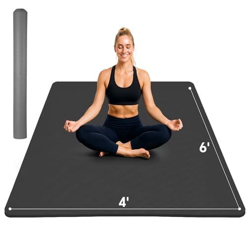 Stepwaver Extra Large Yoga Mat 6'x4'(1/3" & 1/4" Thick), Non-Slip, Ultra Durable, Wide Workout Mat, Wide Exercise Mats for Home Workouts, Yoga, Pilates, Stretching (Barefoot Exercise) - color: Black, size: 72" x 48" x 0.4"