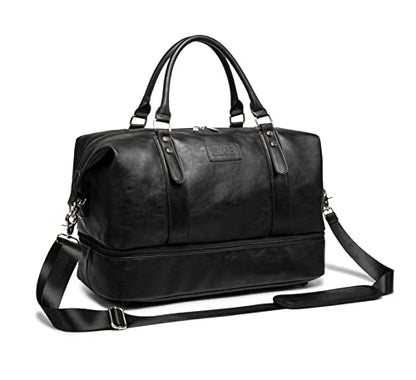 Kinmac Travel Duffel Bag,Sports Gym Yoga Duffel Bag Weekender Overnight Totes Bag (Black PU) - color: Black PU