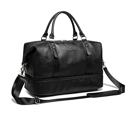Kinmac Travel Duffel Bag,Sports Gym Yoga Duffel Bag Weekender Overnight Totes Bag (Black PU) - color: Black PU