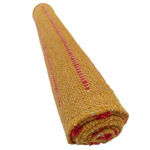 Indian Handmade100 % Organic Anti Skid Multi Colour Cotton Yoga Mat - Eco-Friendly Hand-Woven Rug - Non-Slip & Thick (24”x72”x5mm) for Hot yoga & Everyday Fitness at Home - Comfortable & Foldable Extra-Long Mat - color: Multi 13