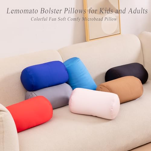 Microbead Bolster Tube Pillows with Double Cover, Squish Bean Bed Microbead Pillow Soft Neck Back Lumbar Support Smooth Cool Touch Comfortable Fabric (Blue) - color: Blue
