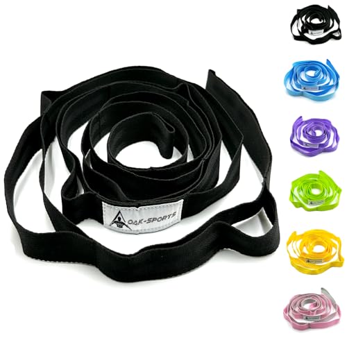 Stretching Strap Yoga Strap with Loops for Physical Therapy, Non-Elastic | 10 Loops, 75 inches length, Multi-Color Selection for Yoga Strap for Stretching, Pilates, Dance and Gymnastics - color: Black