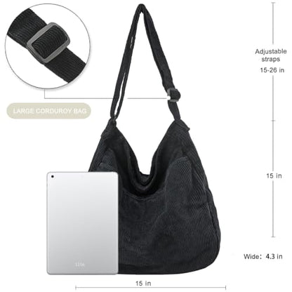 Canvas Tote Bag Casual Hobo Crossbody Shoulder Bag for Women and Men Large Purse Messenger Bag Travel Work - color: 2-black