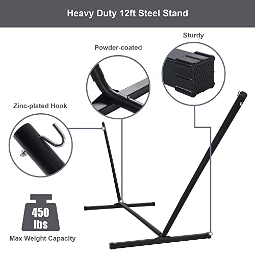 Heavy Duty Hammock with 12FT Stand, Double Hammock, Dark Gray | Large Hammock with Curved Spreader Bar, Pillow, Safety Ropes and Portable Carring Bag, Patio Hammock for Outside, Max 450 Lbs - color: Dark Gray