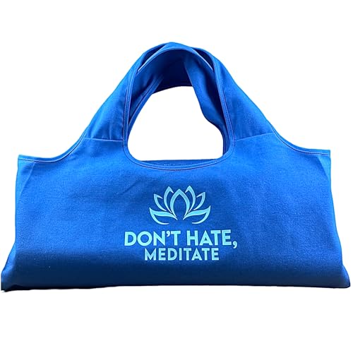 Wild Essentials Yoga Bag, Exercise, Tote, Large Carrier, Shoulder Strap, Inner Pocket, Fits Most Mats, Recycled Cotton Canvas - color: Blue-Don’t Hate Meditate