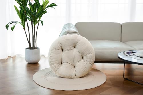 Floor Pillow for Adults, Large Sitting & Meditation Cushion - color: Beige, Round