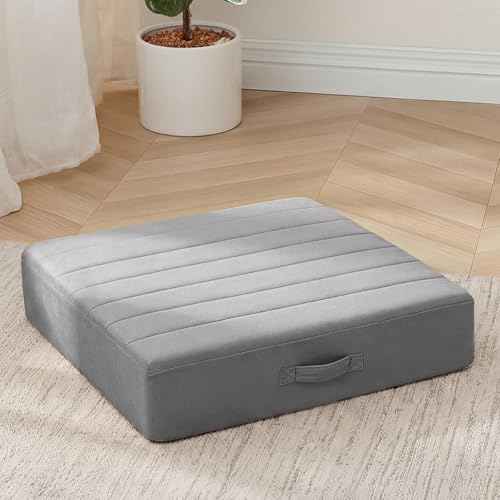 MeMoreCool Square Floor Pillow for Adults Kids, 24 Inch Grey Cushion - color: Light Grey, size: 24 Inch