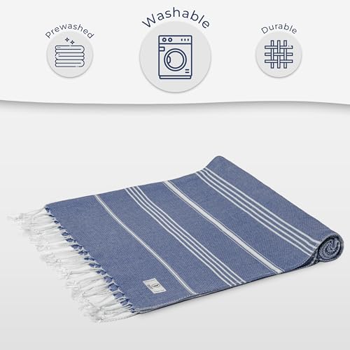 Ossano Turkish Beach Towel Compact & Fast Dry Oversized (39" x 71") - Striped, Versatile and Functional as Picnic and Yoga Blanket, Pool, Shower and Travel Towel - Denim Blue - color: Denim Blue