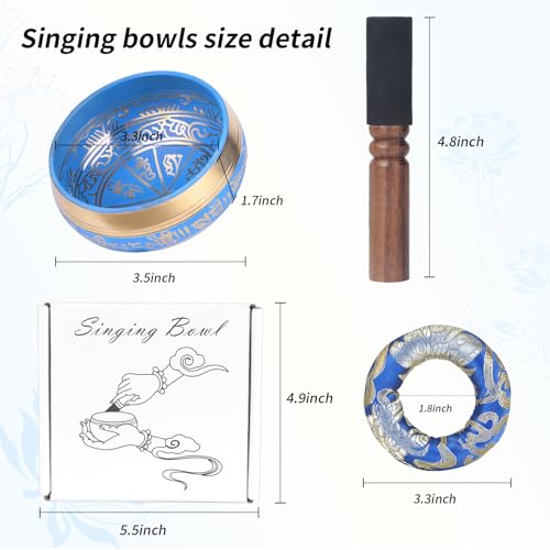 Kmise Tibetan Singing Bowls Set- Handmade in Nepal Meditation Sound Bowls for Yoga, Meditation, Mindfulness, Healing and Chakra Balancing, Stress Relief (3.5', Blue) - color: 3.5inch Blue