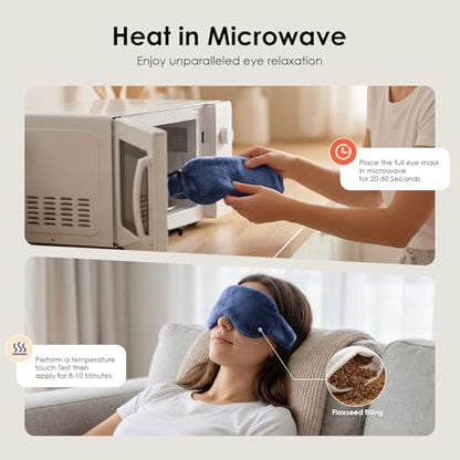 MORLIDEN Heated Eye Mask for Dry Eyes & Stye - Microwavable Warm Compress | For Blepharitis, Chalazion, MGD-Lightweight, No Heavy Pressure-Reusable Moist Heat Mask with Natural Flaxseed (Navy Blue) - color: Navy Blue