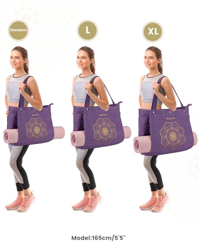 Gonex Yoga Mat Bag For Women Canvas Tote Pilates Gym Bag With Mat Carrier | Front-Opening Quick Access Mat Straps, Durable Cotton Canvas, Machine Washable, Bottle Holder Multi Pockets, Yoga Gym Travel - color: Purple, size: Classic (15.5×5.5×14.5inch)