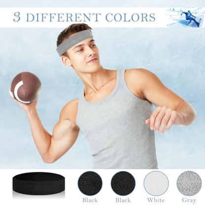 4 Pack Cotton Terry Sweat Headbands for Men Women Running Gym - color: Black/Gray/White