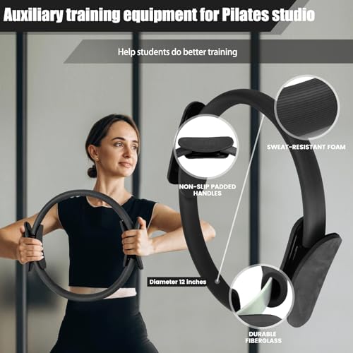 Pilates Ring and Ball Set Bulk, Pilates Equipment with 12 Inch Pilates Circle Rings, Small Yoga Balls, Resistance Bands, Pilate Essential Kit Bulk for Home Workouts Women, Pilates & Yoga Studio - color: Black