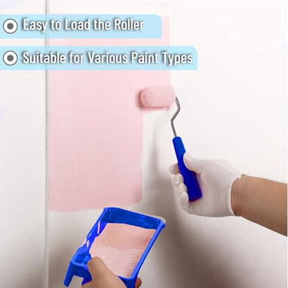 Bates- 2 Inch Foam Paint Roller Kit, 10 Pack Small Paint Roller Kit | 1x Plastic Paint Tray 2x Clear Disposable Tray Liners 1x Roller Frame & 6x Mini Foam Covers for Painting Wall Door Cabinet - color: Blue