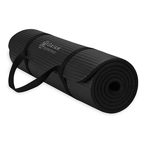 Gaiam Thick Yoga Mat, Exercise & Fitness Mat with Easy-Cinch Carrying Strap - color: Black, size: 2/5" (10MM)