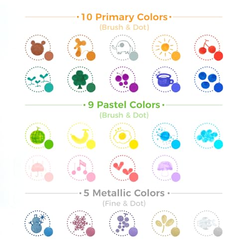 Ohuhu Journal Pens 24 Colors Dot Markers Dual Tip Coloring Markers - Kumimi | Calligraphy Brush & Dot for Adults Water-based Metallic & Regular Colors Dot Pens for Lettering Journal Scrapbooking