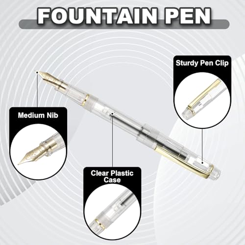 PATIKIL Fountain Pen Medium Nib, Fountain Pen Barrel Handcrafted Pen for Professional Office Journaling Gifts, Transparent White - color: Transparent White
