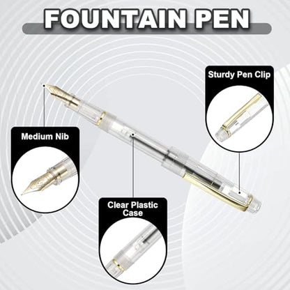 PATIKIL Fountain Pen Medium Nib, Fountain Pen Barrel Handcrafted Pen for Professional Office Journaling Gifts, Transparent White - color: Transparent White